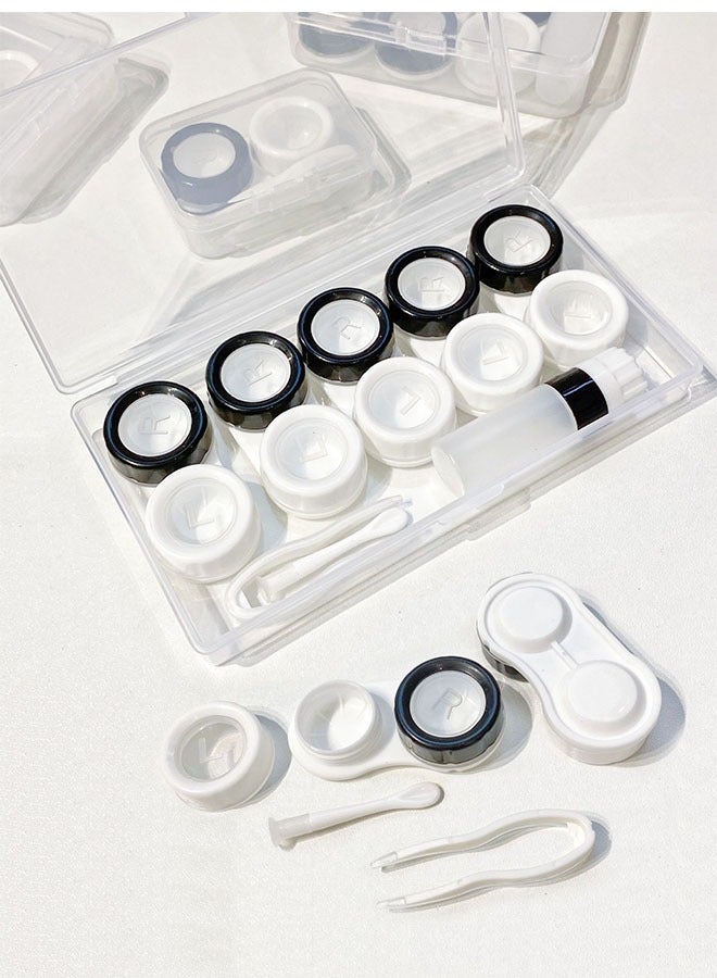 5 Pair Black/White Contact Lens Case with Tweezers, Suction Cups and Bottles, Transparent Contact Lens Travel Case Practical Companion Box with Leak-Proof Ring Personality - Image 4