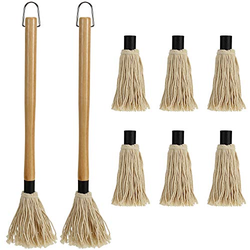 Hedume 2 Pack BBQ Basting Mop with 6 Extra Replacement Heads, Grill Basting Mop Wooden Long Handle Perfect for BBQ Grilling Smoking Steak (18.2 Inch) - Image 1