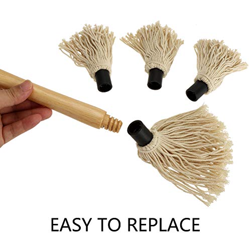 Hedume 2 Pack BBQ Basting Mop with 6 Extra Replacement Heads, Grill Basting Mop Wooden Long Handle Perfect for BBQ Grilling Smoking Steak (18.2 Inch) - Image 3