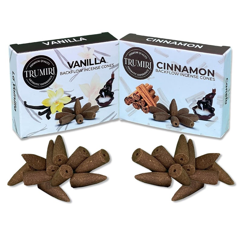 TRUMIRI TRUMIRI Backflow Incense Cones  Combo Pack of 20 Incense Cones Waterfall  10 Vanilla  10 Cinnamon  Incense Backflow Cones  Waterfall Incense Cones  Incense Waterfall Cones 