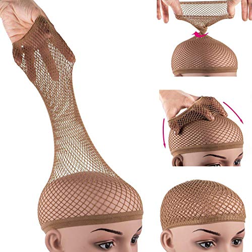 Dreamlover Mesh Wig Cap for Women Hair Net for Halloween Wig Brown 3 Pieces - Image 2