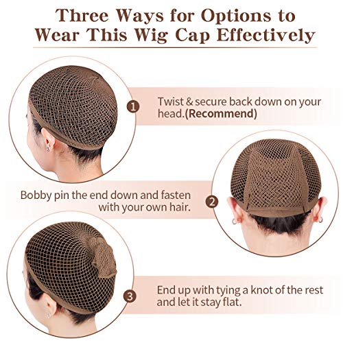 Dreamlover Mesh Wig Cap for Women Hair Net for Halloween Wig Brown 3 Pieces - Image 5