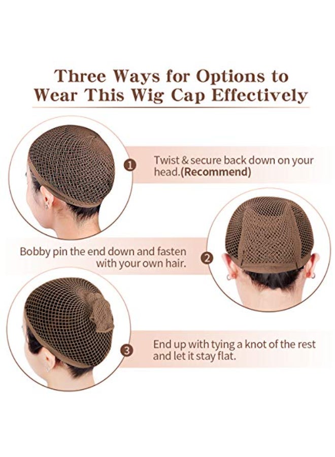 Dreamlover Mesh Wig Cap for Women Hair Net for Halloween Wig Brown 3 Pieces - Image 4