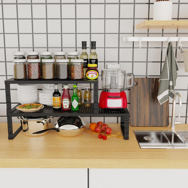 Jojocross Expandable Adjustable Stackable Kitchen Organizer, Spice Rack,Metal Pantry Storage Shelves Racks,Counter Shelf for Cabinets, Countertop, Cupboard (3 Packs/Medium/Black) - Image 2