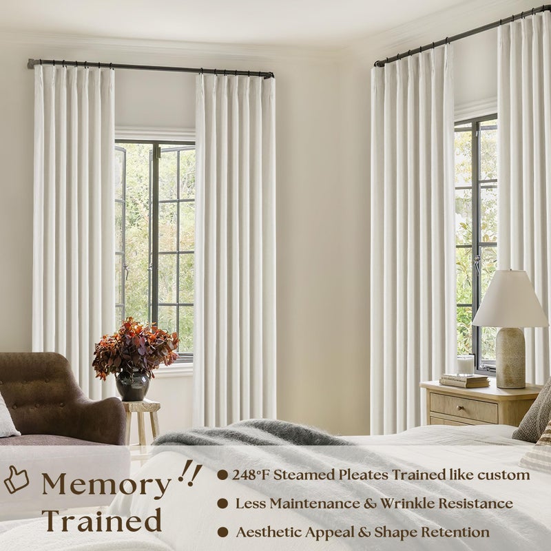 TWODRAPES Natural Linen Pinch Pleated Curtains Blackout 100% Black Out Curtains 80 Inches Long 2 Panels Pinch Pleat Two Layer Drapes with Liner Back Tab Thermal Insulated Blackout Drapes for Bedroom Cream - Image 2