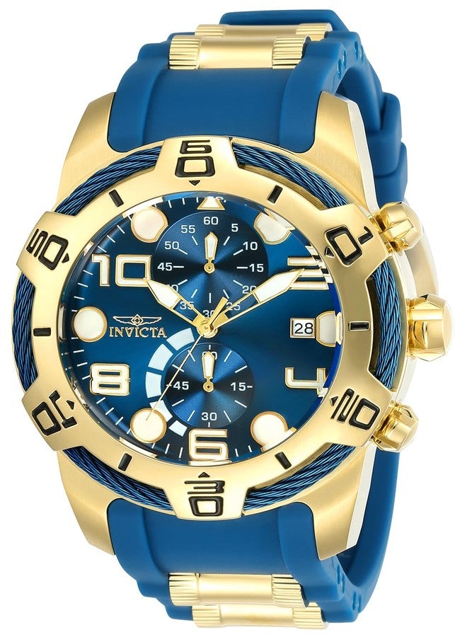 Invicta Men's Bolt 50Mm Stainless Steel And Silicone Chronograph Quartz Watch, Blue/Gold (Model: 24217)
