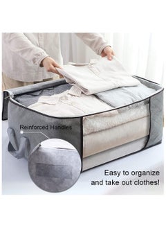 Anmi Large Storage Bags, 4 Pack Clothes Storage Bins Foldable Closet Organizers Storage Containers with Durable Handles Thick Fabric for Blanket Comforter Clothing (Gray)  - Image 3