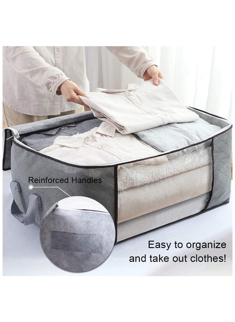 Anmi Large Storage Bags, 4 Pack Clothes Storage Bins Foldable Closet Organizers Storage Containers with Durable Handles Thick Fabric for Blanket Comforter Clothing (Gray)  - Image 3