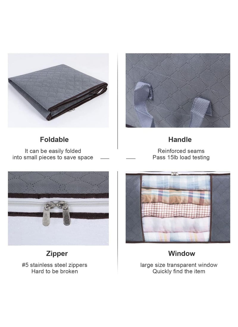 Anmi Large Storage Bags, 4 Pack Clothes Storage Bins Foldable Closet Organizers Storage Containers with Durable Handles Thick Fabric for Blanket Comforter Clothing (Gray)  - Image 4