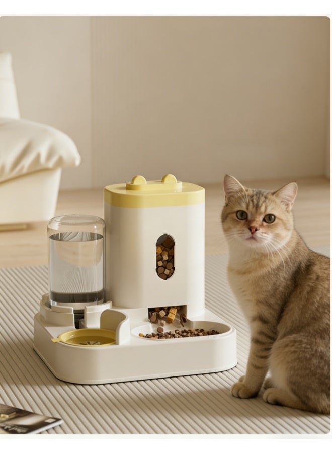 3-in-1 Automatic Pet Feeder and Water Dispenser, 10 Days Capacity Gravity Food and Water Station for Cats and Small-Medium Dogs, Spill-Proof Detachable Washable Pet Feeding Supplies (Yellow) - Image 1