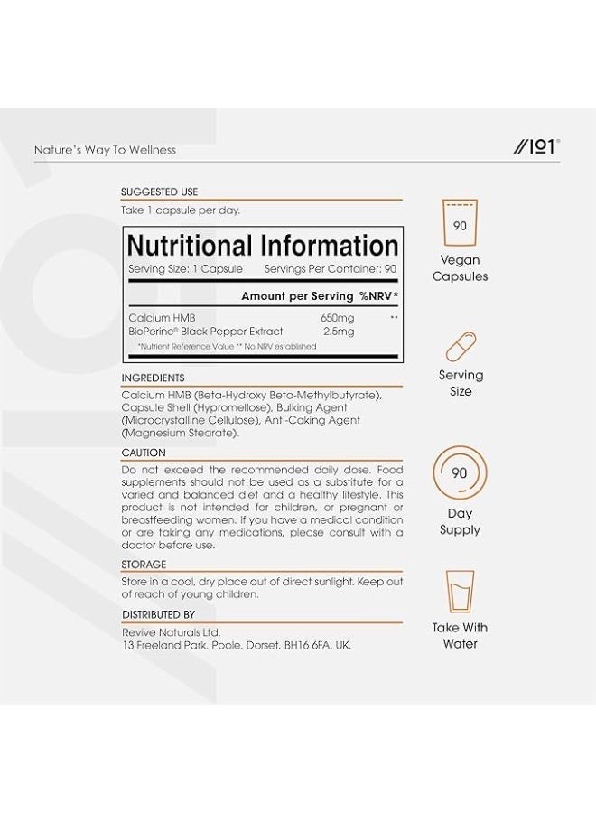 ALPHA01 HMB 650 mg with BioPerine® – Supports Muscle Strength, Recovery & Performance, 90 Vegan Capsules - Image 3