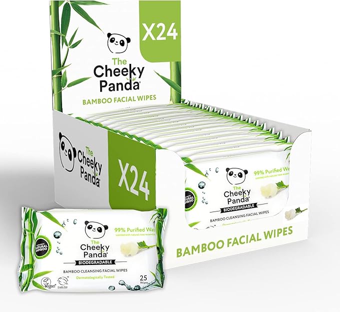 The Cheeky Panda مناديل إزالة مكياج الوجه من باندا الشقي مصنوعة من البامبو - مناديل وجه مستدامة - مزيل مكياج العين برائحة جوز الهند - عبوة من 25 منديل وجه - 99% ماء مُنقّى - Image 1