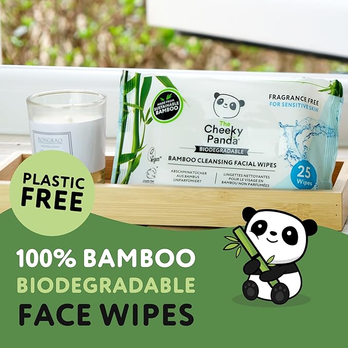 The Cheeky Panda مناديل إزالة مكياج الوجه من باندا الشقي مصنوعة من البامبو - مناديل وجه مستدامة - مزيل مكياج العين برائحة جوز الهند - عبوة من 25 منديل وجه - 99% ماء مُنقّى - Image 3