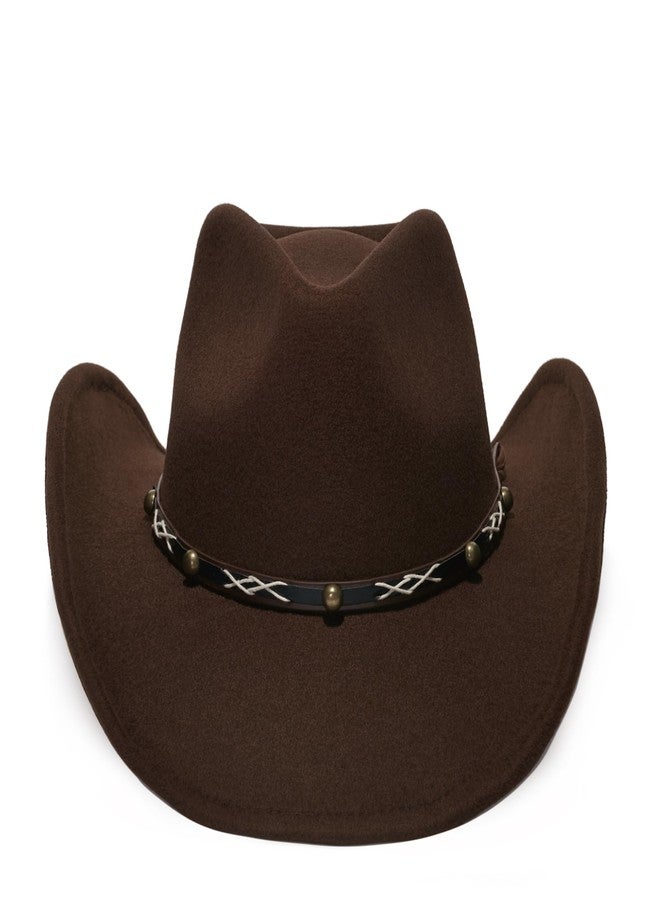 YOUBADU Faux Suede Felt Western Cowboy Hat for Women or Men, Wide Brim, Rivet Strap, Brown, M/One size - Image 3