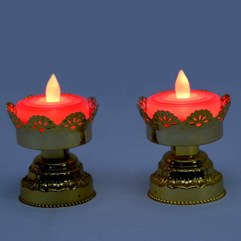 AMULAKH Battery Operated Puja Mandir Diwali Festival Decoration Red and Gold LED Bulb Lights Diya Ideal for Wedding Party Diwali Holidays Home Decoration and OutdoorPack of 2 - Image 4