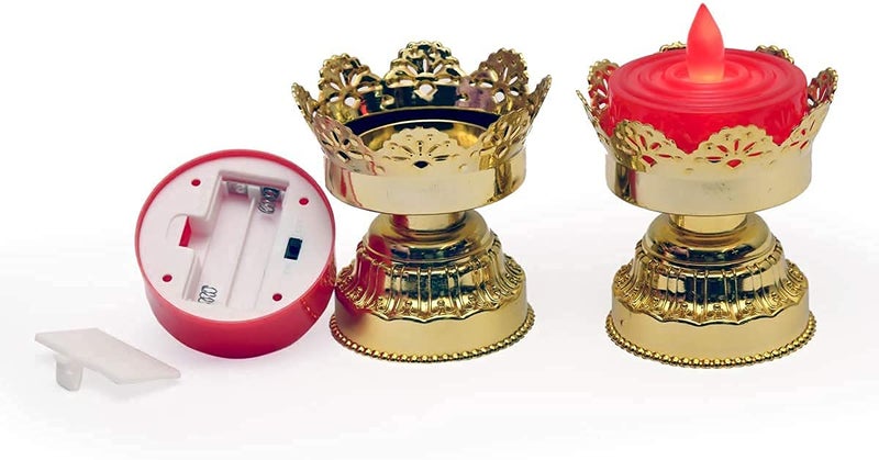 AMULAKH Battery Operated Puja Mandir Diwali Festival Decoration Red and Gold LED Bulb Lights Diya Ideal for Wedding Party Diwali Holidays Home Decoration and OutdoorPack of 2 - Image 3