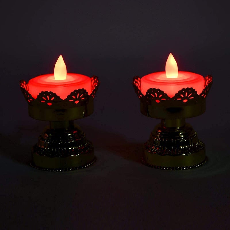 AMULAKH Battery Operated Puja Mandir Diwali Festival Decoration Red and Gold LED Bulb Lights Diya Ideal for Wedding Party Diwali Holidays Home Decoration and OutdoorPack of 2 - Image 2
