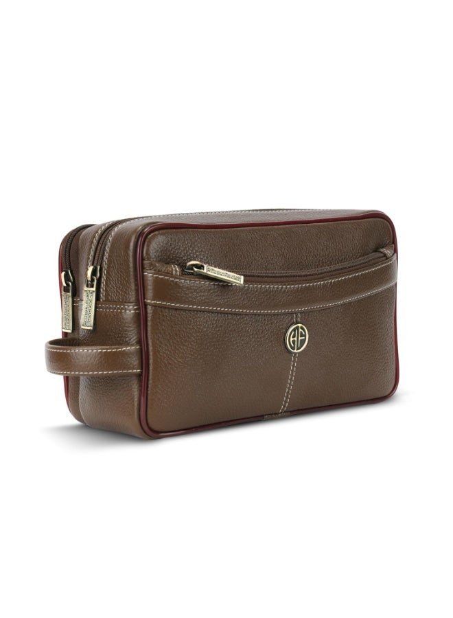 HAMMONDS FLYCATCHER Toiletry Bag For Men And Women -Genuine Leather Travel Organizer With Multiple Compartments -Brushwood Toiletry Shaving Kit For Men Organizer & Cosmetics Pouch For Women - Image 1