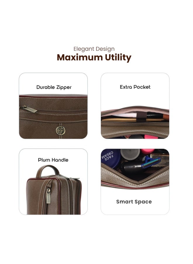 HAMMONDS FLYCATCHER Toiletry Bag For Men And Women -Genuine Leather Travel Organizer With Multiple Compartments -Brushwood Toiletry Shaving Kit For Men Organizer & Cosmetics Pouch For Women - Image 4