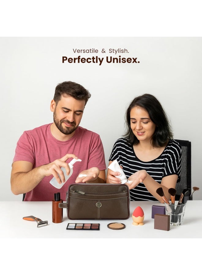 HAMMONDS FLYCATCHER Toiletry Bag For Men And Women -Genuine Leather Travel Organizer With Multiple Compartments -Brushwood Toiletry Shaving Kit For Men Organizer & Cosmetics Pouch For Women - Image 5