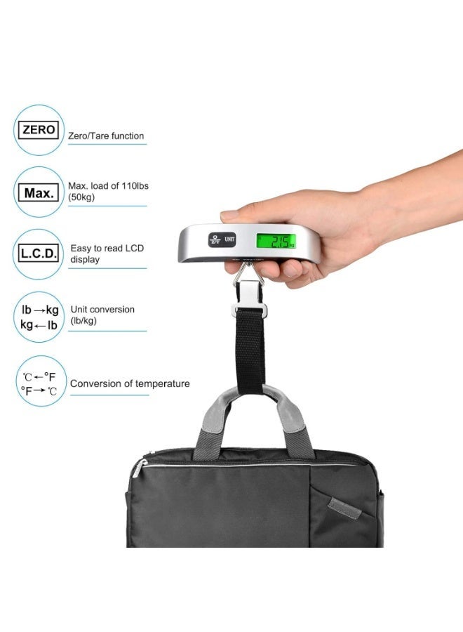 Digital Luggage Scale, Handheld Suitcase Scale with Backlit LCD Display, 110 lbs/50kg Portable Luggage Weighing Scale with Temperature Sensor for Travelers - Image 5
