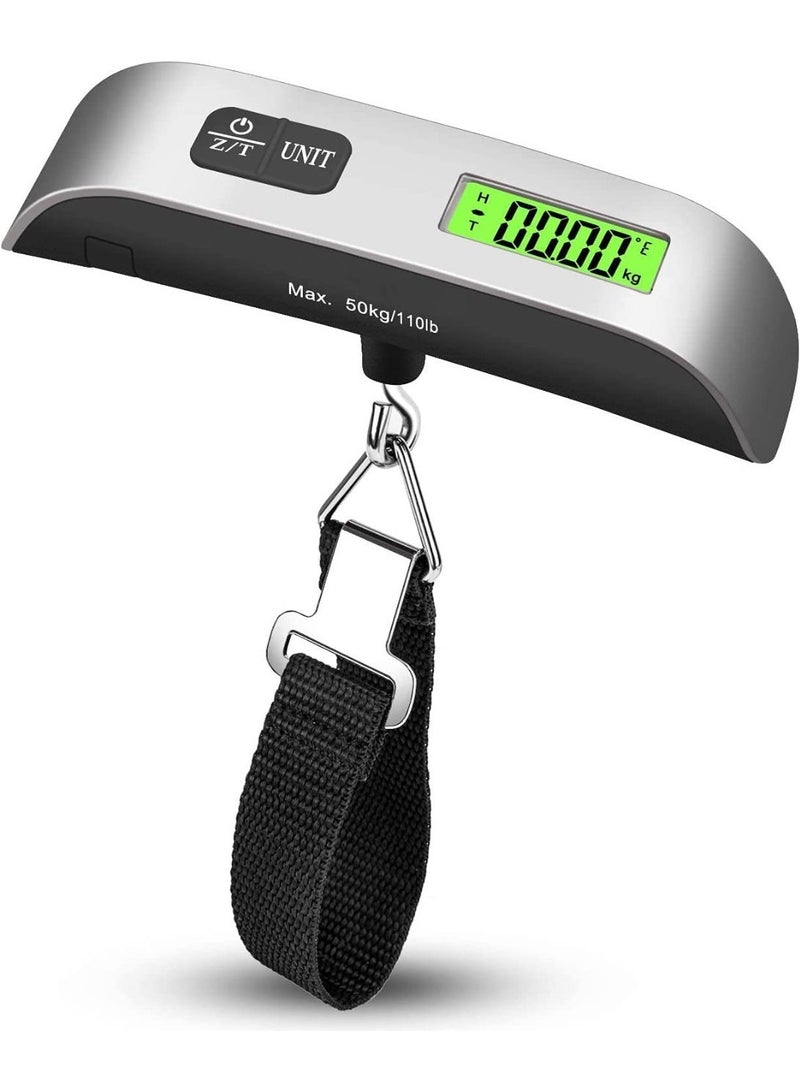 Digital Luggage Scale, Handheld Suitcase Scale with Backlit LCD Display, 110 lbs/50kg Portable Luggage Weighing Scale with Temperature Sensor for Travelers - Image 1