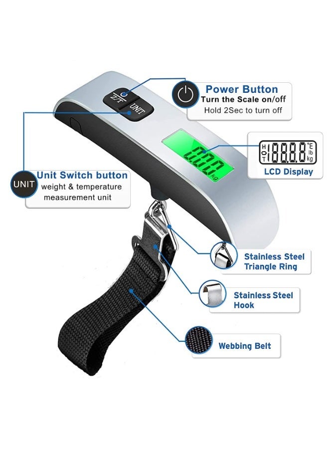 Digital Luggage Scale, Handheld Suitcase Scale with Backlit LCD Display, 110 lbs/50kg Portable Luggage Weighing Scale with Temperature Sensor for Travelers - Image 3