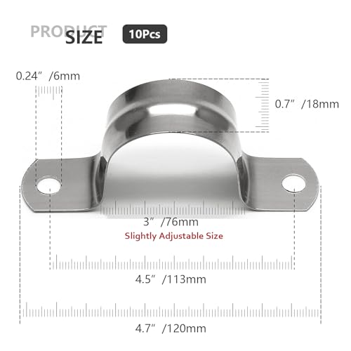 Jersvimc 10Pcs 3 Inch Stainless Steel Large Conduit Clamps, Two Hole Strap U Bracket Rigid Pipe Strap Metal U Clamp Conduit Strap Tension Clips U-tube Clamp Heavy Duty - Image 4