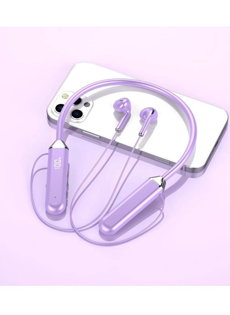 Generic Wireless neck-worn digital display Bluetooth headset with large battery and long battery life wireless Bluetooth sports headset purple  - Image 1