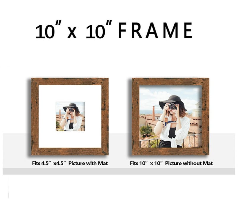 Picrit 10x10 Picture Frame Set of 12  Display 5x5 with Mat or 10x10 Without Mat  Photo Frames for Wall Mounting Display  Brown. - Image 2