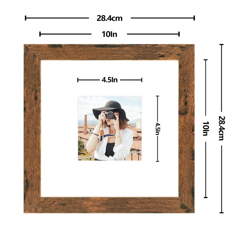 Picrit 10x10 Picture Frame Set of 12  Display 5x5 with Mat or 10x10 Without Mat  Photo Frames for Wall Mounting Display  Brown. - Image 4