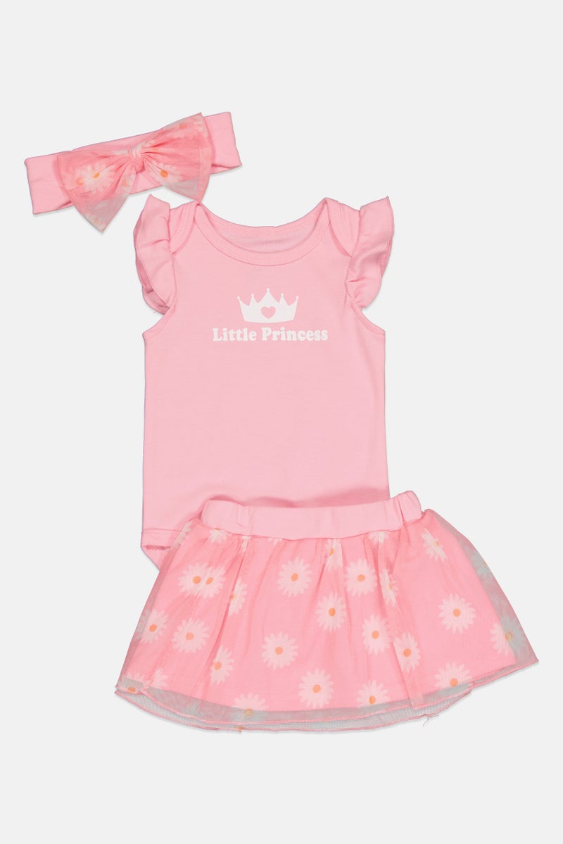 English Laundry Toddlers Girl 3 Pieces Baby Apparel Romper Skirt And Headband Set, Pink - Image 1