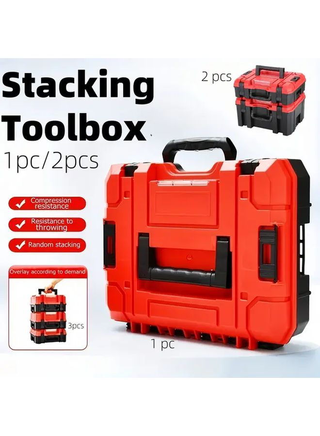1pc Stackable Connectable Double Layer Multi Functional Storage Organizer Toolbox Durable Plastic Tool Set With Safety Lock Compact Design In Red And Black Essential For Garage Storage Home Repair Tools Tool Box With Wheels Empty