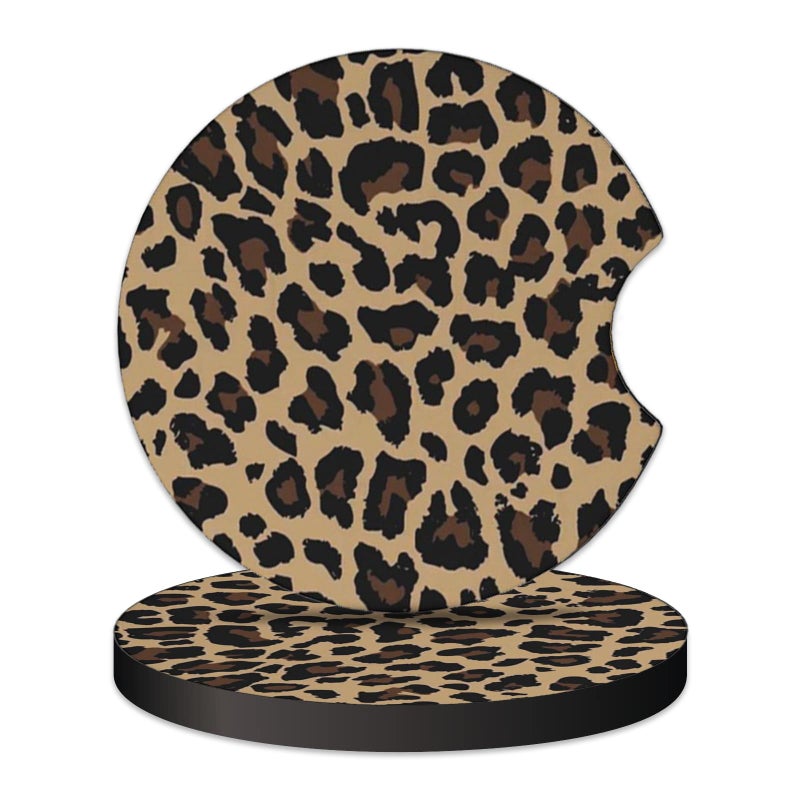 KARREAL 2 Pcs Car Cup Coasters, Brown Cheetah Print Universal Non-Slip Rubber Car Coasters for Cup Holders 2.75 inch, Car Interior Accessories for Women - Image 1