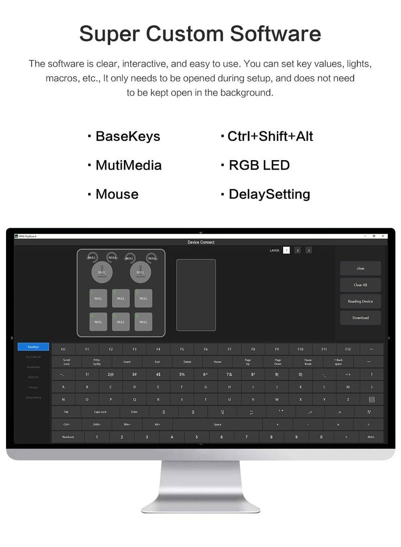 Wireless One Handed Programmable Mechanical Gaming Keyboard 6 Key 2 Knob Wireless RGB Programmable Macro Keyboard with Bluetooth 2.4G Receiver 400mAh Hot Swap Switch for Photoshop Gaming White