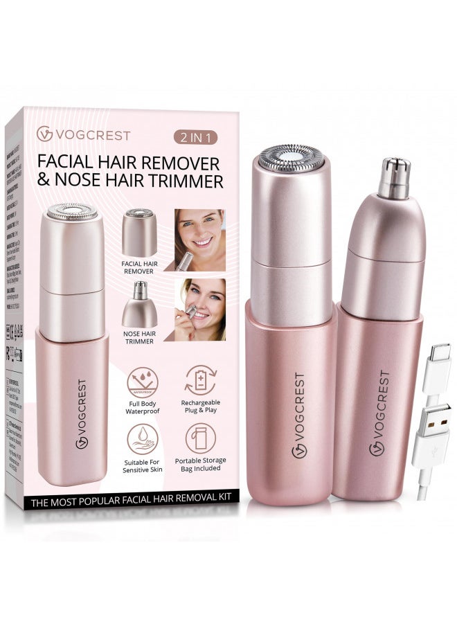 VG VOGCREST VG VOGCREST Facial - Nose Hair Remover Women: 2 in 1 Painless Electric Face Shaver and Nose Trimmer - Rechargeable Hair Removal Tool for Face Nose Ear Peach Fuzz Lips Chin  - Image 1