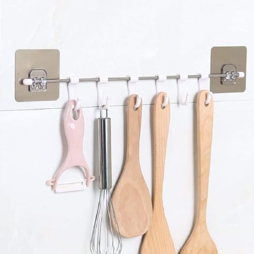 Boniry Stainless Steel 2 Pcs Premium Self Adhesive Wall Hanger Hook Accessories Items,Wall Hangers For Clothes Without Drilling Cloth Hanging Hook For Hanging,Hooks For Wall Hooks Holder(Strip 6 Hook) - Image 1