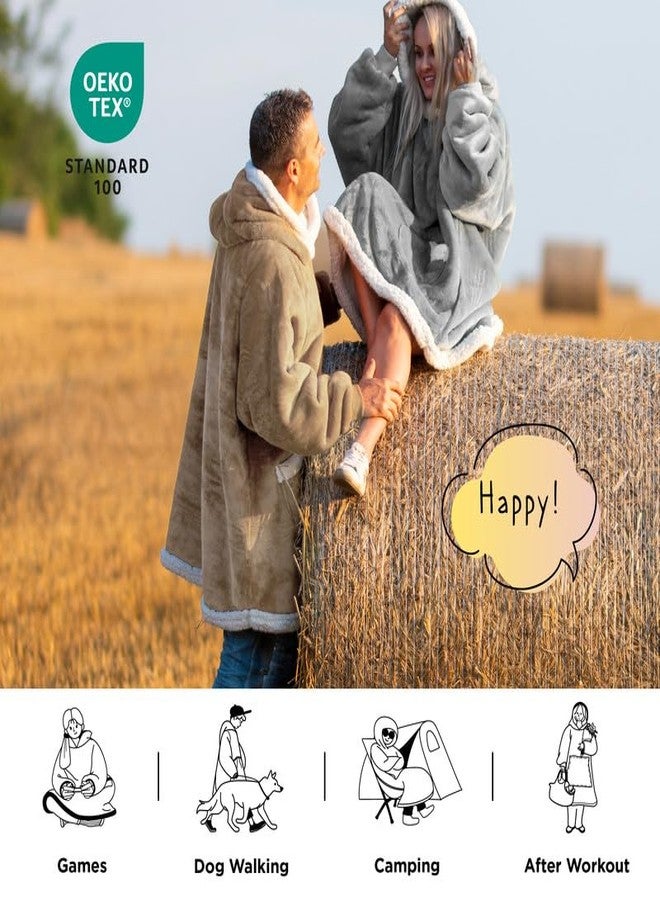 Bedsure Blanket Hoodie, Wearable Blanket for Adults & Kids as Gifts for Women Men, Birthday Gifts for Women Mom Girl Sherpa Oversized Hoodie, Grey, Oversize - Image 5