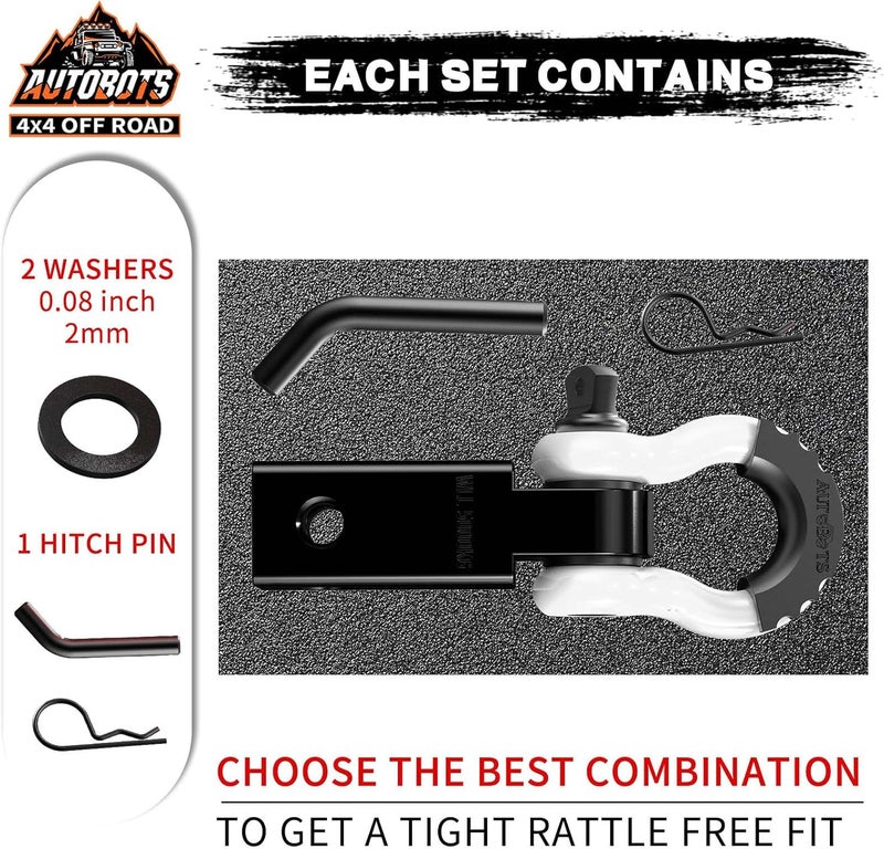 AUTOBOTS Tow Hitch Receiver 2", 45,000 Lbs Break Strength Shackle Hitch Receiver with 5/8" Screw Pin, 3/4 Shackle, Towing Accessories for Vehicle Trailer Recovery Off-Road White&Black - Image 2