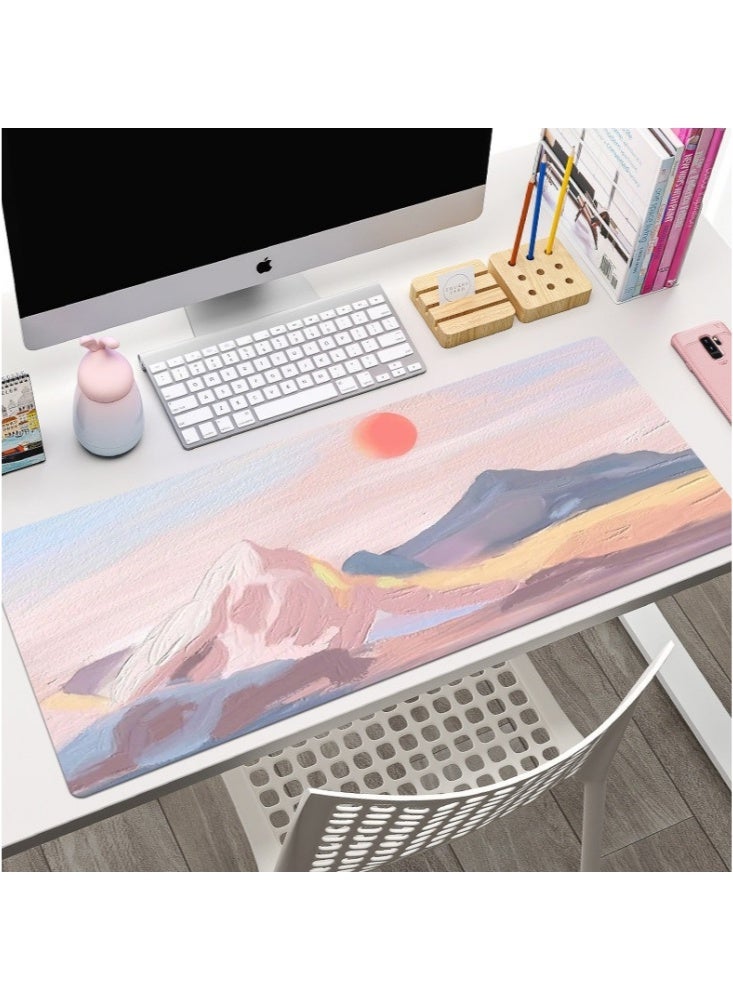800×300×2mm Stylish Color LandscapeLarge Gaming Mouse Pad Stitched Edges Extended Mousepad Smooth Cloth Surface Non-Slip Rubber Base Waterproof Extended Comfortable Mouse Mat Desk Pad Spill-Resistant Desk Pad for Keyboard and Mouse Pink(Mountains and Sunrise) - Image 3