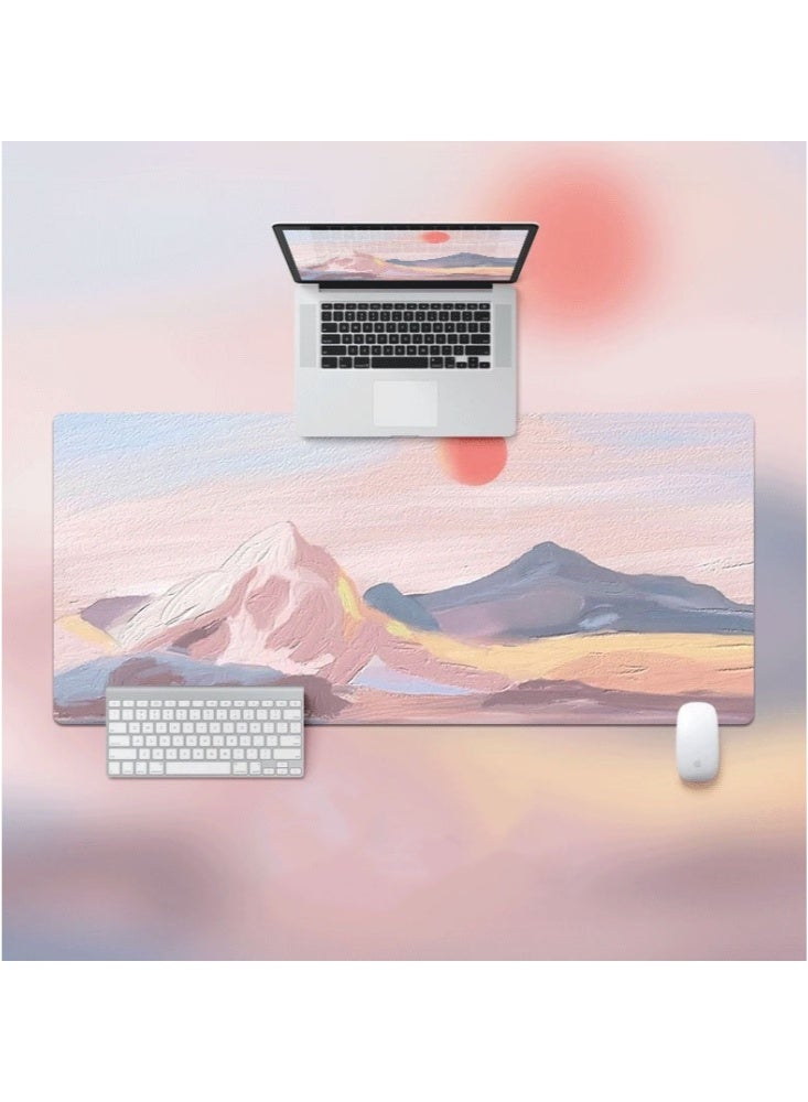 800×300×2mm Stylish Color LandscapeLarge Gaming Mouse Pad Stitched Edges Extended Mousepad Smooth Cloth Surface Non-Slip Rubber Base Waterproof Extended Comfortable Mouse Mat Desk Pad Spill-Resistant Desk Pad for Keyboard and Mouse Pink(Mountains and Sunrise) - Image 1
