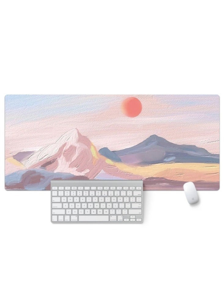 800×300×2mm Stylish Color LandscapeLarge Gaming Mouse Pad Stitched Edges Extended Mousepad Smooth Cloth Surface Non-Slip Rubber Base Waterproof Extended Comfortable Mouse Mat Desk Pad Spill-Resistant Desk Pad for Keyboard and Mouse Pink(Mountains and Sunrise) - Image 2