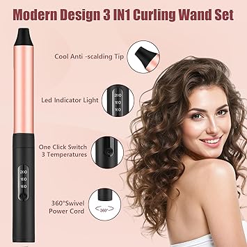 Flintronic Curling Wand 3 in 1 Curling Tongs Professional Styler Ceramic Hair Curler with HeatResistant Glove Adjustable Temperature Curling Iron for Short Long Hair - Image 5