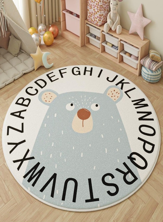 Poowe Round Kids Playroom Rug-Soft Alphabet Nursery Mat for Bedroom-Playtime Collection, Learning & Game Carpet for Classroom, Best Shower Gift for Infant Toddlers (Round 39.4", ABC Words-Bear) - Image 3