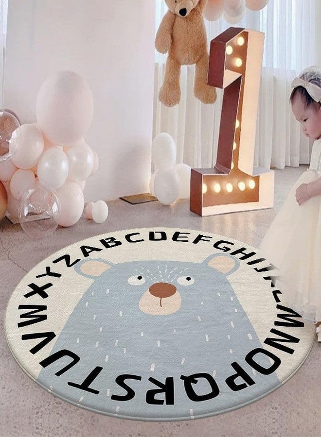 Poowe Round Kids Playroom Rug-Soft Alphabet Nursery Mat for Bedroom-Playtime Collection, Learning & Game Carpet for Classroom, Best Shower Gift for Infant Toddlers (Round 39.4", ABC Words-Bear) - Image 2