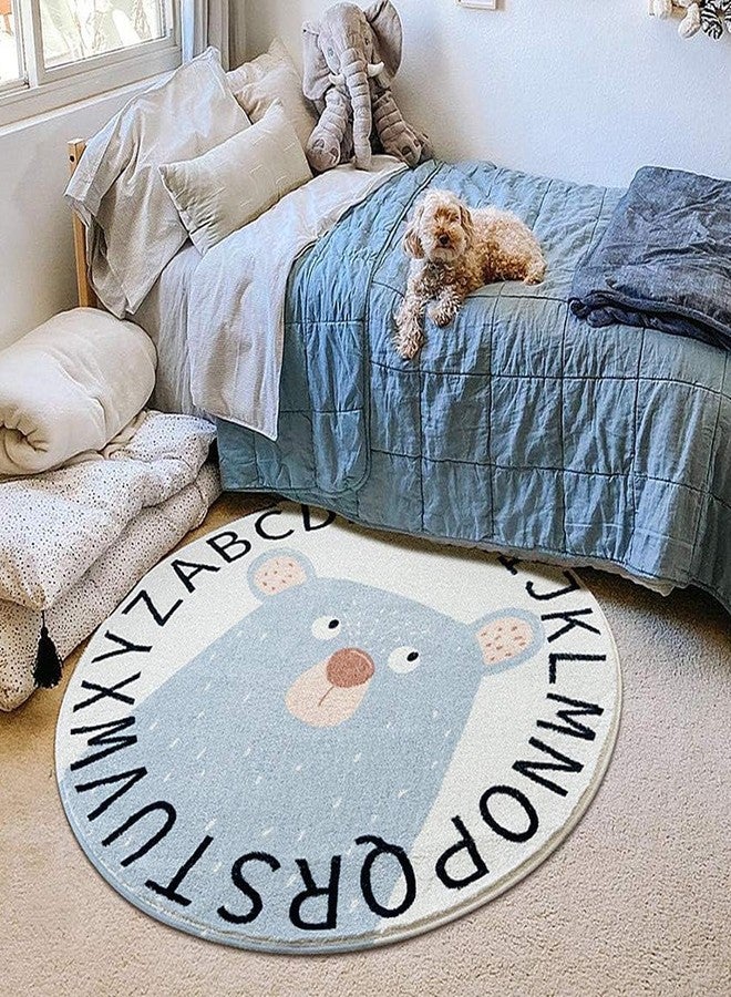 Poowe Round Kids Playroom Rug-Soft Alphabet Nursery Mat for Bedroom-Playtime Collection, Learning & Game Carpet for Classroom, Best Shower Gift for Infant Toddlers (Round 39.4", ABC Words-Bear) - Image 1