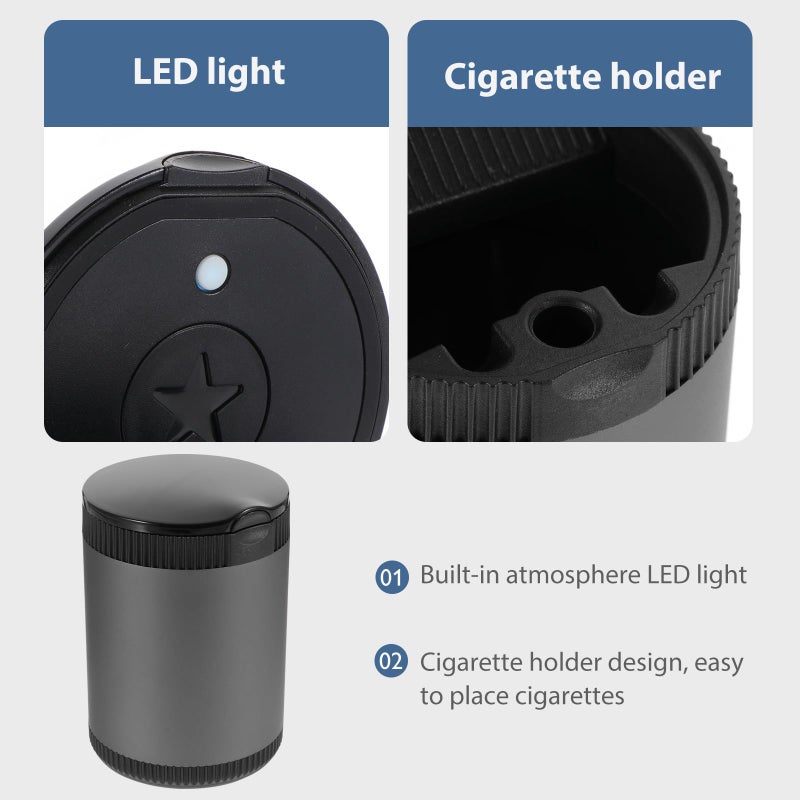 علبة رماد سيارات محمولة من السبائك مع غطاء إضاءة LED كأس حامل رماد بدون دخان - Image 4