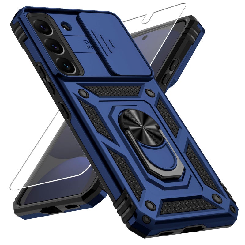 Weycolor for Samsung Galaxy S22 Plus Case with Camera Lens Cover, HD Screen Protector, 10 FT Military Grade Drop Protection, Magnetic Ring Holder Kickstand Protective Phone Case, Navy Blue - Image 1