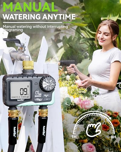 RAINPOINT 2 Zone Sprinkler Timer with Brass Inlet and Outlet - Water Timer for Garden Hose with Rain Delay/Manual Watering/Automatic Irrigation Controller System - Water Hose Timer for Yard Lawn - Image 5