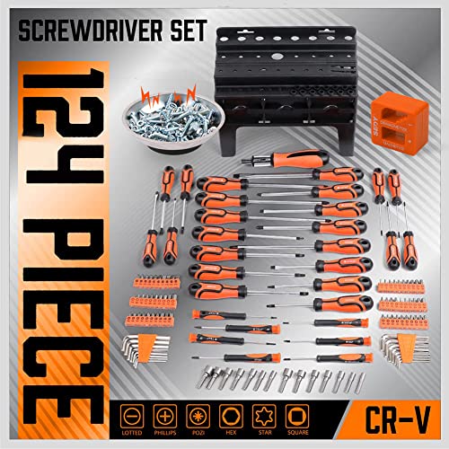 SEDY 124-Piece Magnetic Screwdriver Set with Plastic Racking, Precision Screwdrivers, Magnetizer, Demagnetizer, Allen Keys, Nut Drivers, Ratchet Handles, Sockets & More - DIY Tools for Men, Tools Gift - Image 2